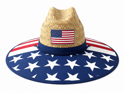 Men’s Wide Brim Straw Lifeguard Beach Hat, Various Patterns, 16.5" Brim, Outdoor