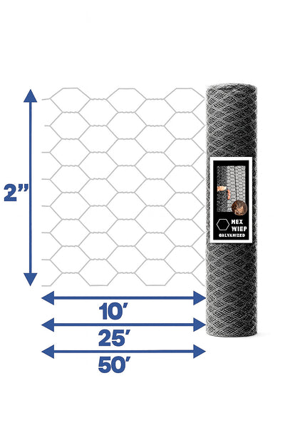 Hex Chicken Wire Fence Roll 2ft x 10/25/50ft | 1" Galvanized Garden Mesh Fence
