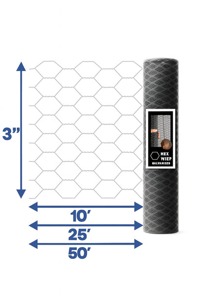 Hex Chicken Wire Fence Roll 3ft x 10 1/2" HEX Galvanized Garden Mesh Fence
