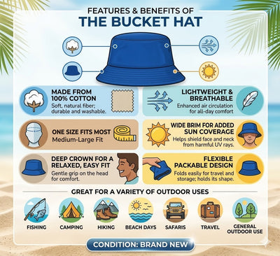 Classic Cotton Bucket Hat for Summer Fishing Camping Safari Outdoors