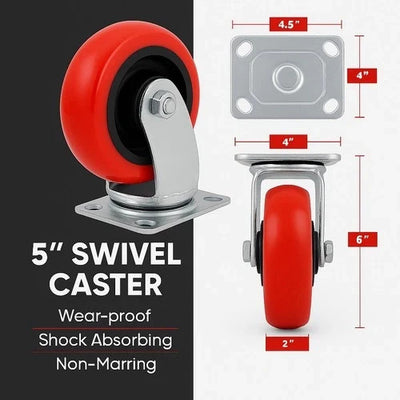 2 Pack 5 Inch Swivel Caster Wheel Extra Heavy Duty Smooth Rolling, Polyurethane