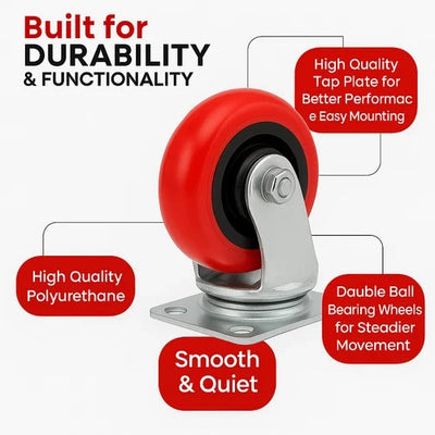 2 Pack 5 Inch Swivel Caster Wheel Extra Heavy Duty Smooth Rolling, Polyurethane