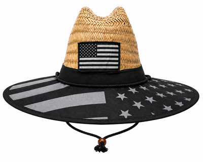 Men’s Wide Brim Straw Lifeguard Beach Hat, Various Patterns, 16.5" Brim, Outdoor