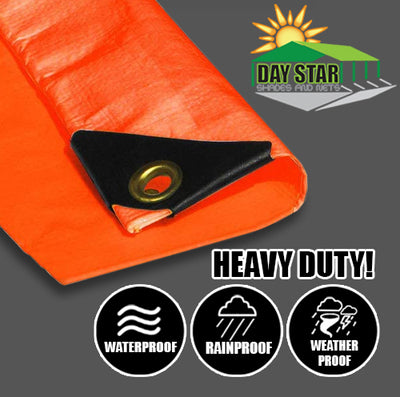 DAY STAR SHADES Extra Heavy Duty 12 mil ORANGE Tarp 3 Ply Coated Reinforced Canopy 3 Layer