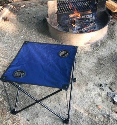 Voyager Tools Folding Camping Tailgating Table Blue with 2 Drink Holders w/Carry Bag