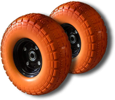 Voyager Tools Flat-Free Tires 10" Durable Wagon Dolly Cart Wheels (Orange) 2pc Set