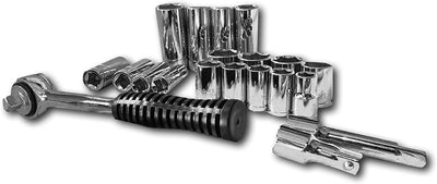 Voyager Tools 21pc Professional Socket Set 3/8" Dr. 8" Reversible Ratchet