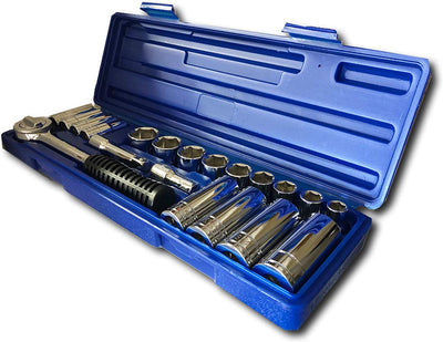 Voyager Tools 21pc Professional Socket Set 3/8" Dr. 8" Reversible Ratchet