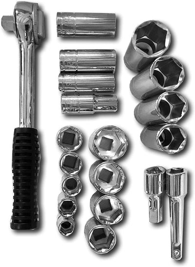 Voyager Tools 21pc Professional Socket Set 3/8" Dr. 8" Reversible Ratchet