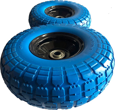 Voyager Tools Flat-Free Tires 10" Durable Wagon Dolly Cart Wheels (Blue Rounded) 2pc Set