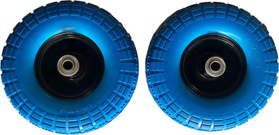 Voyager Tools Flat-Free Tires 10" Durable Wagon Dolly Cart Wheels (Blue Rounded) 2pc Set