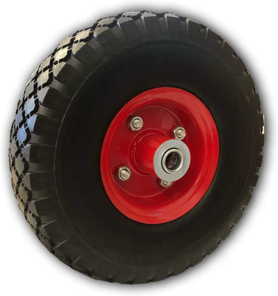 Voyager Tools Flat-Free Tires 10" Durable Wagon Dolly Cart Wheels (Black Red) 2pc Set
