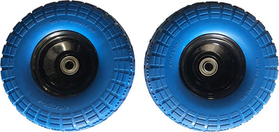 Voyager Tools Flat-Free Tires 10" Durable Wagon Dolly Cart Wheels (Blue Rounded) 2pc Set