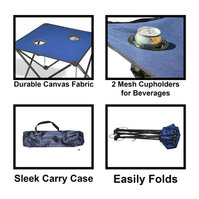 Voyager Tools Folding Camping Tailgating Table Blue with 2 Drink Holders w/Carry Bag