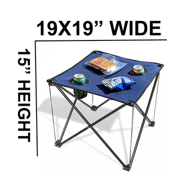 Voyager Tools Folding Camping Tailgating Table Blue with 2 Drink Holders w/Carry Bag