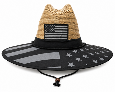 Men’s Wide Brim Straw Lifeguard Beach Hat, Various Patterns, 16.5" Brim, Outdoor