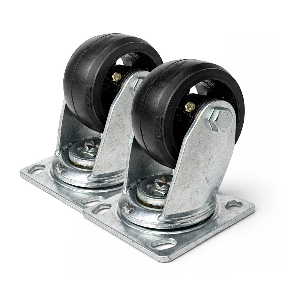 2 pc 4"x2" HD Caster Wheel Zinc Plate Swivel/Fixed 300 lb Each Quite Roll Rubber