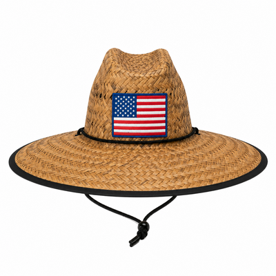 Men’s Wide Brim Straw Lifeguard Beach Hat, Various Patterns, 16.5" Brim, Outdoor