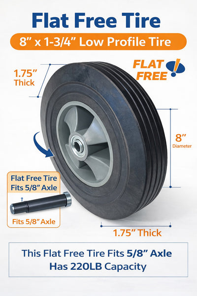 Voyager Tools Flat Free Tire 8" x 1-3/4" Low Profile Tire
