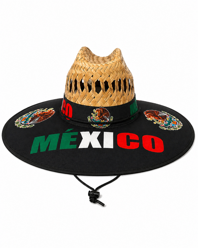 Men’s Wide Brim Straw Lifeguard Beach Hat, Various Patterns, 16.5" Brim, Outdoor