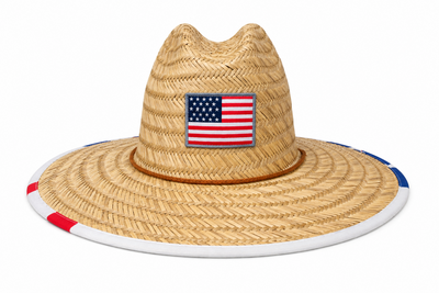 Men’s Wide Brim Straw Lifeguard Beach Hat, Various Patterns, 16.5" Brim, Outdoor
