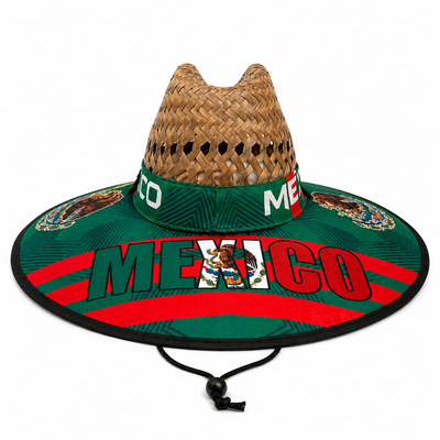 Men’s Wide Brim Straw Lifeguard Beach Hat, Various Patterns, 16.5" Brim, Outdoor
