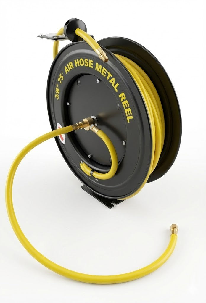 Voyager Tools 75' Retractable Air Hose Reel  3/8" Air Hose - Heavy-Duty Steel