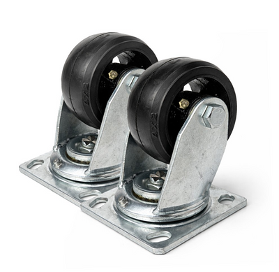 2 pc 4"x2" HD Caster Wheel Zinc Plate Swivel/Fixed 300 lb Each Quite Roll Rubber