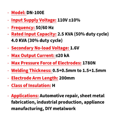 Voyager Tools Industrial Spot Welder DN-100E 110V I 20kA Output