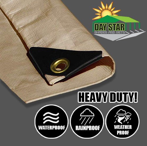 beige tarp Day Star Shades EXTRA Heavy Duty 12 MIL BEIGE Tarp 3 Ply Coated Reinforced Canopy 3 Layer Day Star Shades 10x20