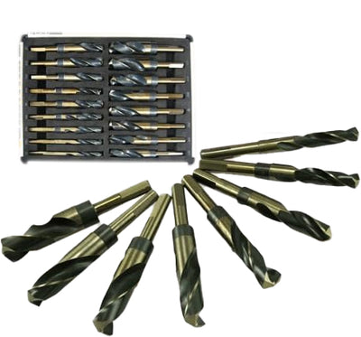 Voyager Tools 17-Piece Silver & Deming Drill Bit Set, Black & Gold Finish, Short 1/2" Shank, High Speed Steel (HSS)