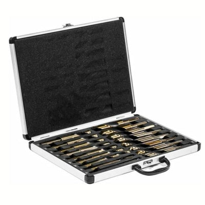 Voyager Tools 17-Piece Silver & Deming Drill Bit Set, Black & Gold Finish, Short 1/2" Shank, High Speed Steel (HSS)