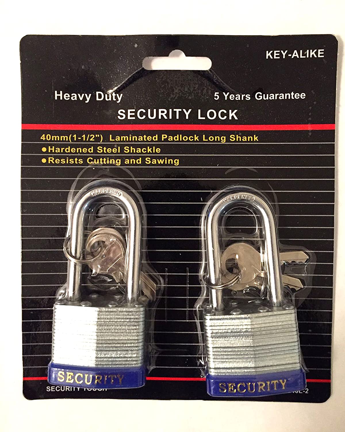 Heavy Duty Keyed Alike Set Security Padlock and Key (40mm 2 Pack)