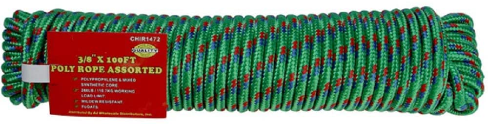 Multi-Purpose Assorted Color Polypropylene Rope Tie Down Utility Rope (3/8", 100ft)