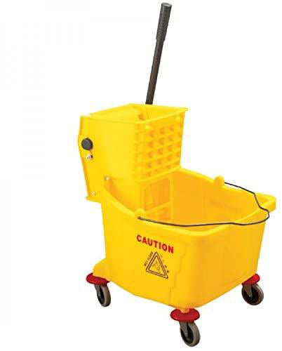 Smooth Rolling Caution Yellow 10 Gallon Mop Bucket & Wringer Combo With Comfort Grip Arm