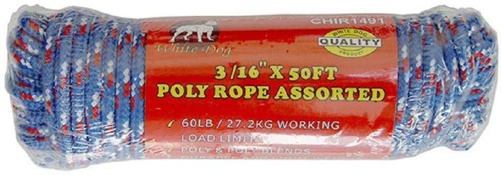 Multi-Purpose Assorted Color Polypropylene Rope Tie Down Utility Rope (3/16", 50ft)