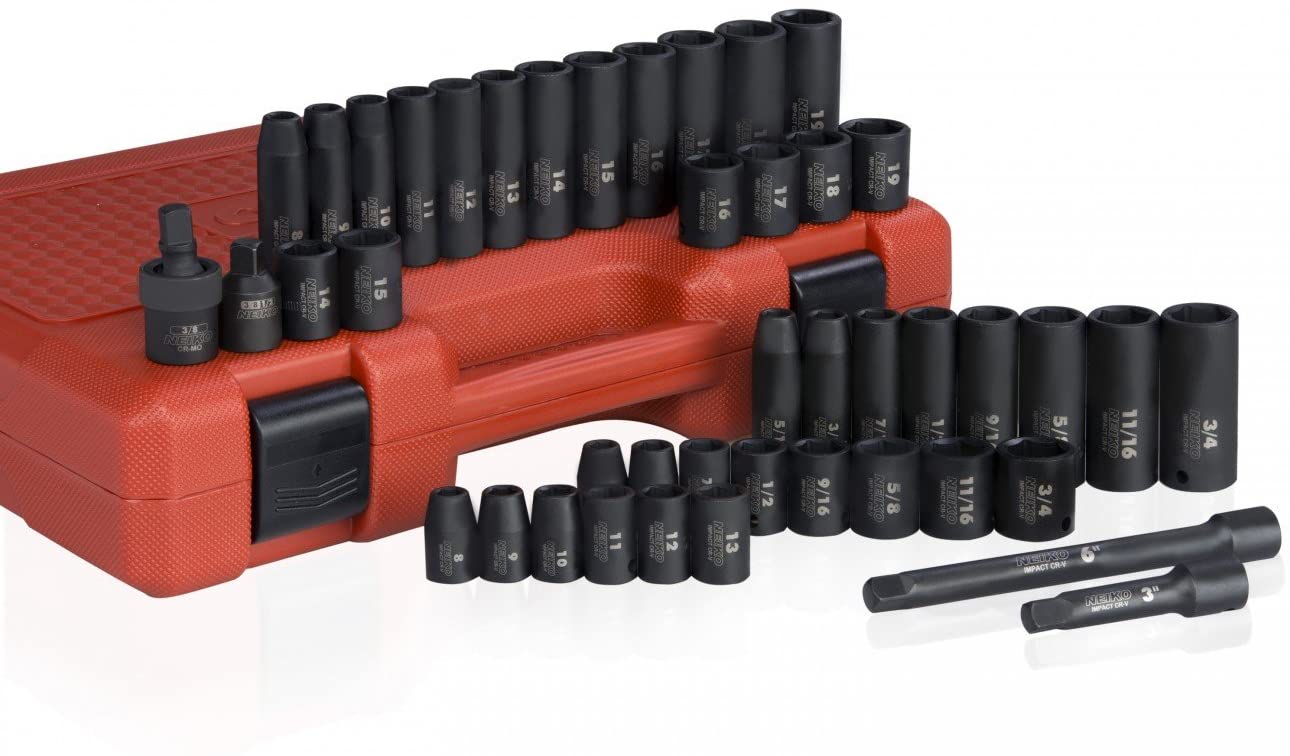 Professional Grade SAE/Metric 44pc Deep & Shallow Impact Socket Set With Carry Case