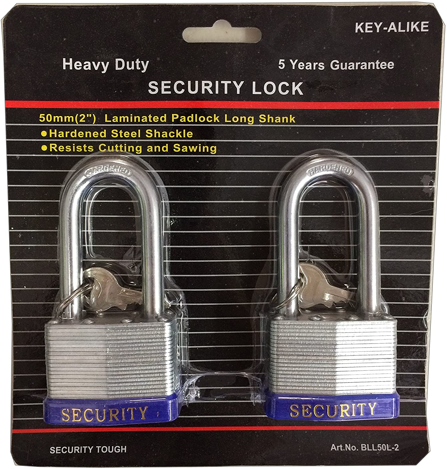 Heavy Duty Keyed Alike Set Security Padlock and Key (2 Pack)