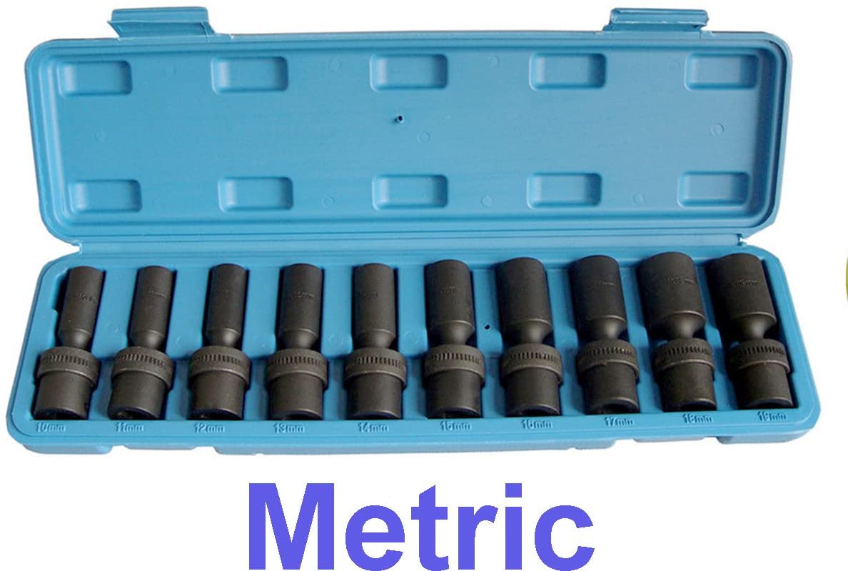 Top Quality 10 Piece Deep Impact Socket Set With Universal Head In Metric With Case