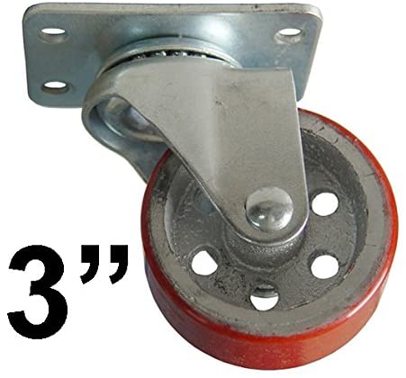 4 PK Industrial Strength H- 3" x 1-¼"w, Red Rubber Wheels with Swivel Action and Perforated Holes for High Performance