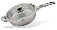 9-Â½" Stainless Steel Frying Pan With Glass Lid And an Aluminum Capsulated Base For Even Heating