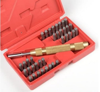 39PC Letter Number Punch Kit Professional Grade Brass Automatic Punch Set With Case