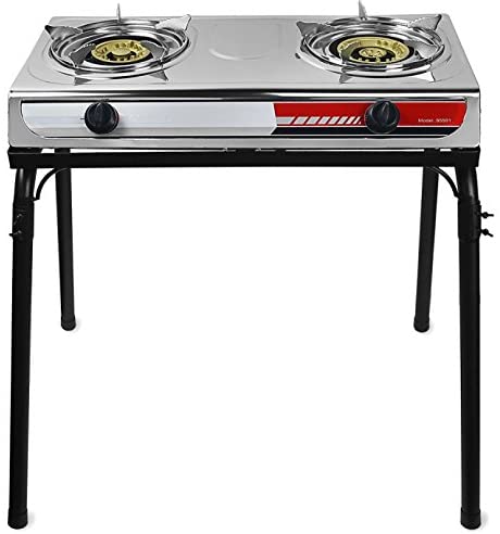 Voyager Tools High Pressure Double Stove Top Burners Portable Camping Stove with Stand
