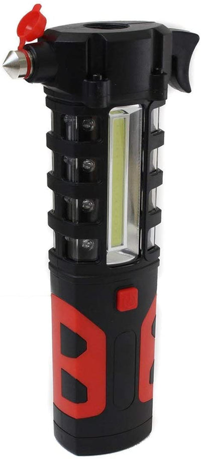 Tactical Emergency Work Light w/Magnetic Base Hammer Seat Belt Cutter Red Warning Spotlight Auto Car Flashlight