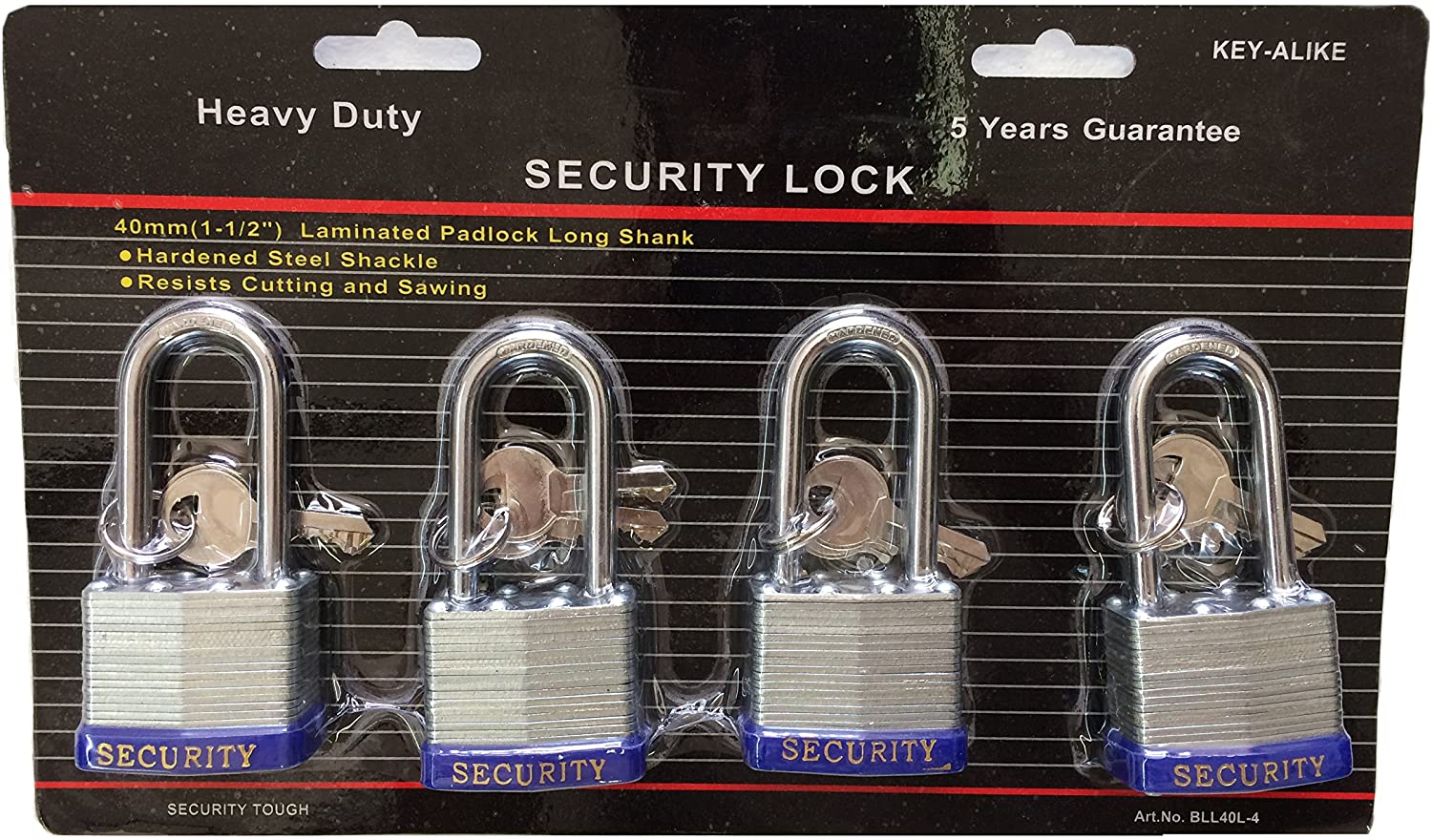 Heavy Duty Keyed Alike Set Security Padlock and Key (4 Pack)