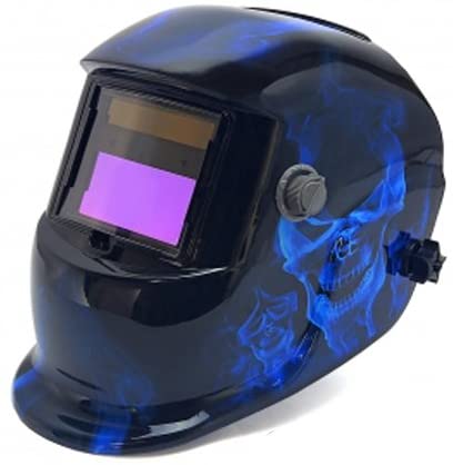 Welding Helmet Fully Adjustable Ratchet Head Gear Blue Flame Skull Welding Helmet