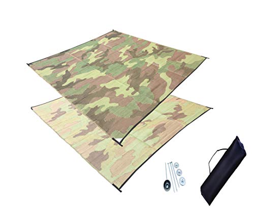 10' x 10' Outdoor RV Patio Mat Combo Set with Stakes and Carry Bag (Green Camo)