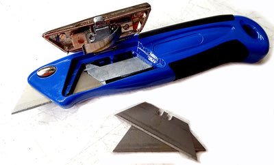 Heavy Duty Box Cutter Auto Loading Razor Blade Utility Metal Knife (Blue)