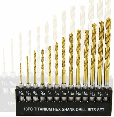 13PC HEX SHANK TITANIUM DRILL BIT SET