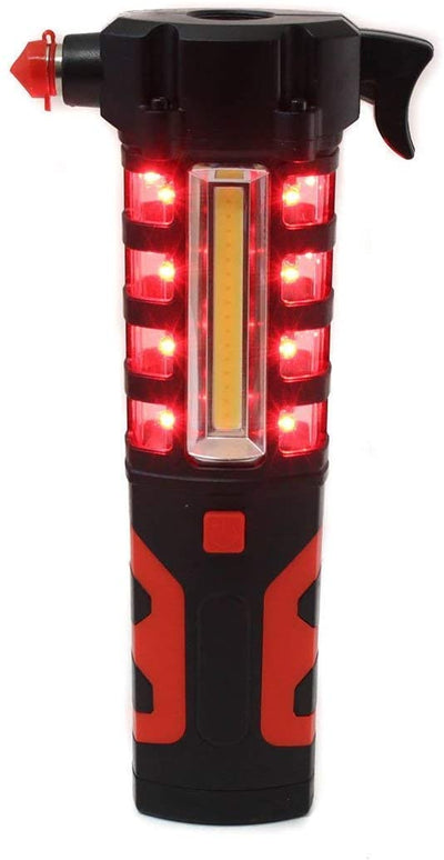 Tactical Emergency Work Light w/Magnetic Base Hammer Seat Belt Cutter Red Warning Spotlight Auto Car Flashlight